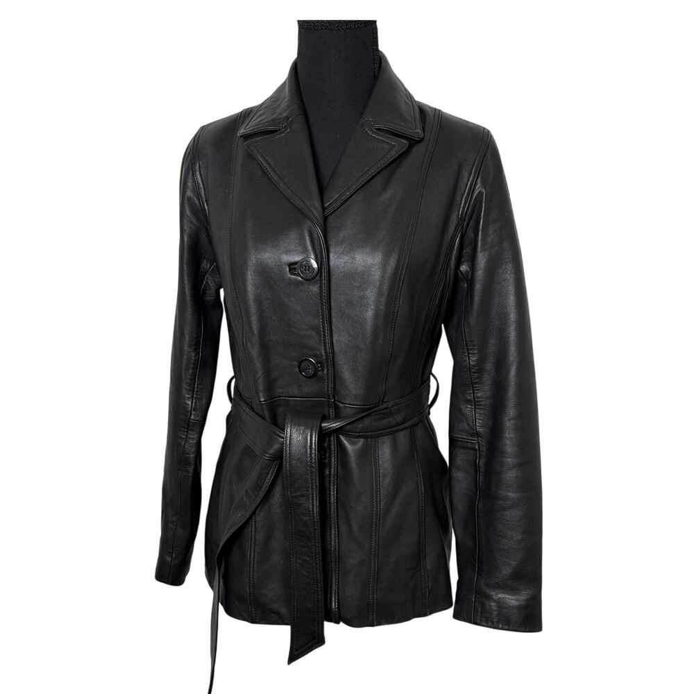 Vintage Wilsons Black Belted Leather Jacket S Coat Classic